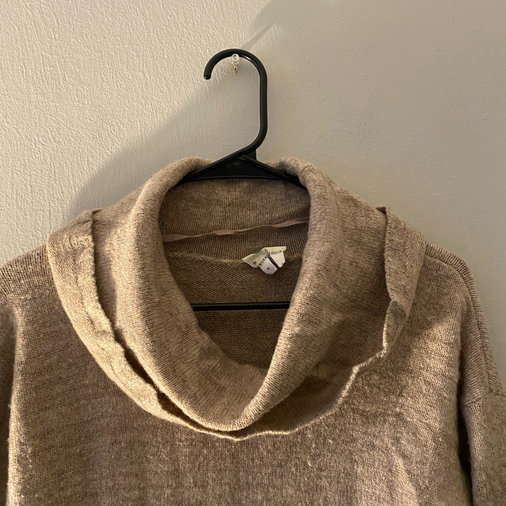 Anthropologie Tan Oat Sonoran Cowl Neck Wool Cotton Blend Sweater Dress size M - Picture 4 of 9